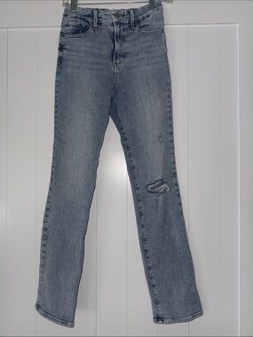 Express Women's 90s Slim Super High Rise Light Blue Ripped Jeans